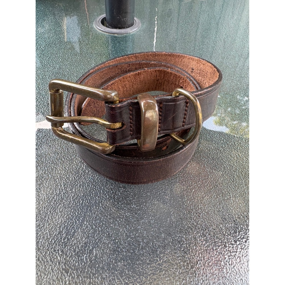 VTG Old Navy Brown Genuine Italian Leather Belt Made in USA Sz 30 Brass Buckle